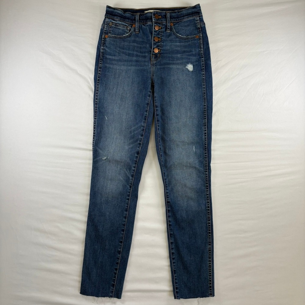 Madewell Skinny Jeans Womens 26 Blue 10‎ Inch High Rise Button Fly Distressed
